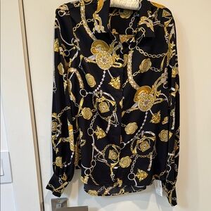 Generation Love Black and Gold Graphic Button Down Shirt